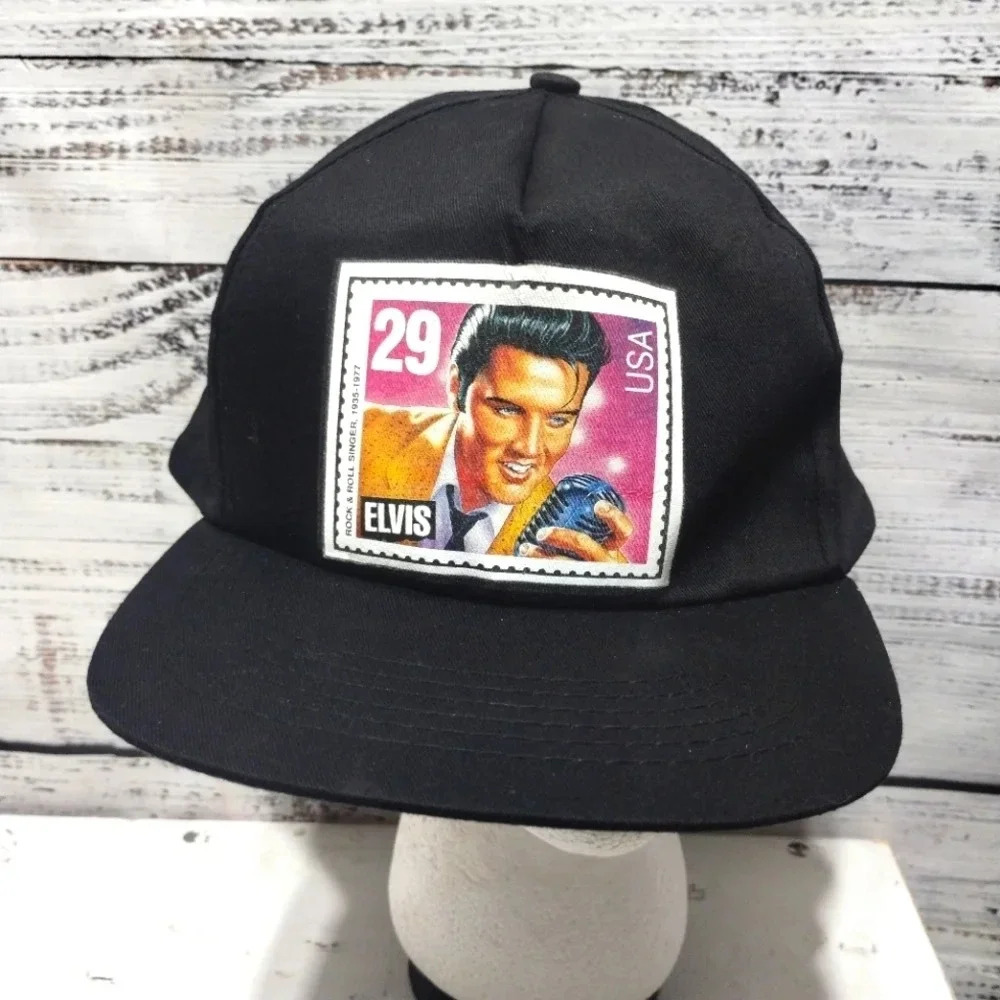 Vintage‎ Elvis Presley Stamp Hat 29 Cent USA Snapback Black Cotton Cap 90s